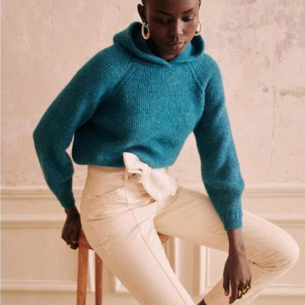 Sézane Laurel Hoodie Sweater in Turquoise